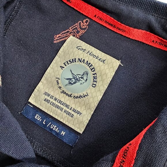 A Fish Named Fred Mens Short Sleeve Polo, Embroidered Bikes, Blue/Pink, Size M - Picture 8 of 9